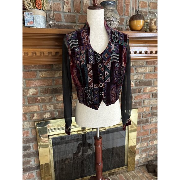 Byer California Tops - vintage byer california Blouse Burgundy Velvet Button Front Size Medium Cropped